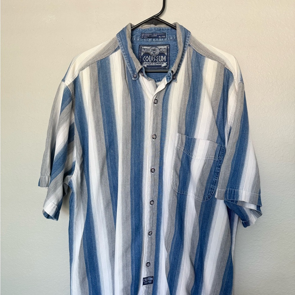 Coliseum Authentic Jeanswear Denim Shirt Blue White Gray Stripe Size XL